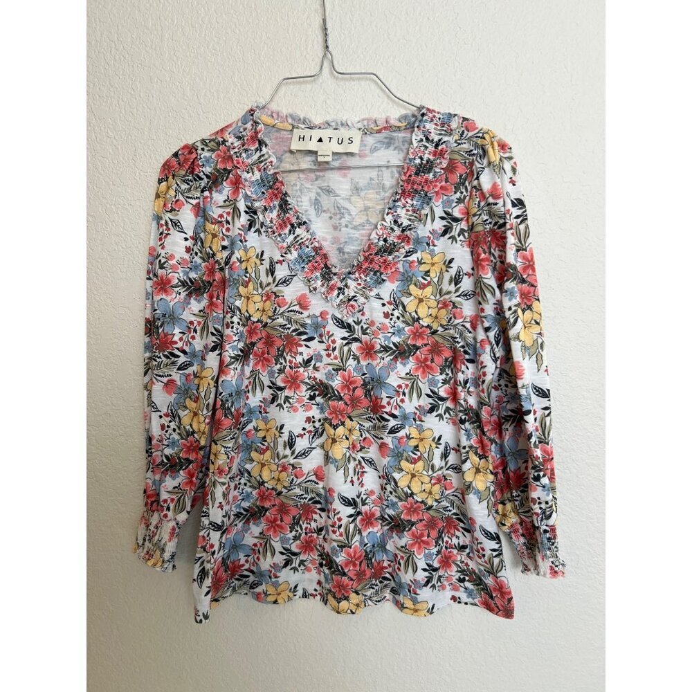 Hiatus S Floral Top Ruched V-Neck  Wildflowers